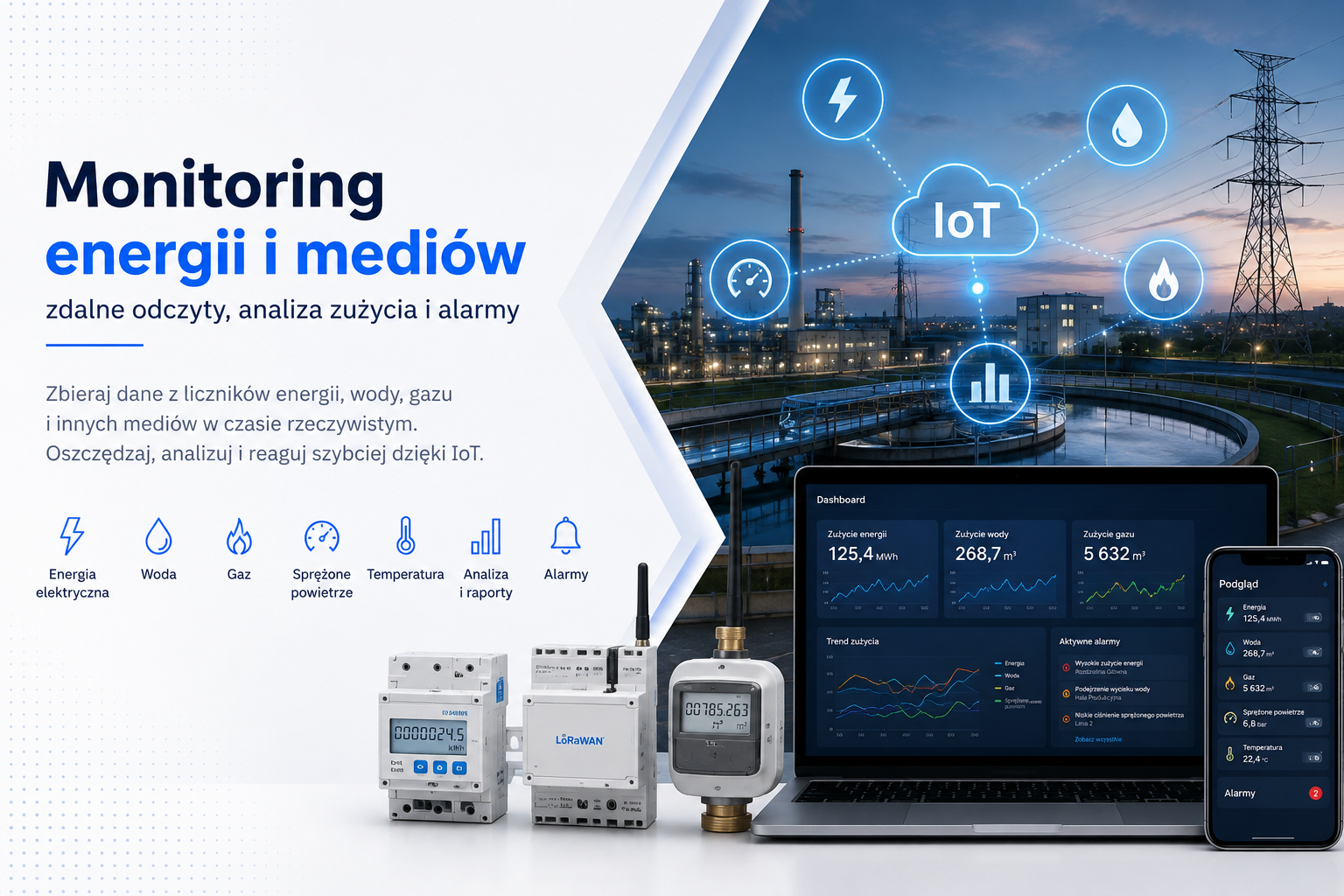 Monitoring energii i mediów – zdalne odczyty, analiza zużycia i alarmy